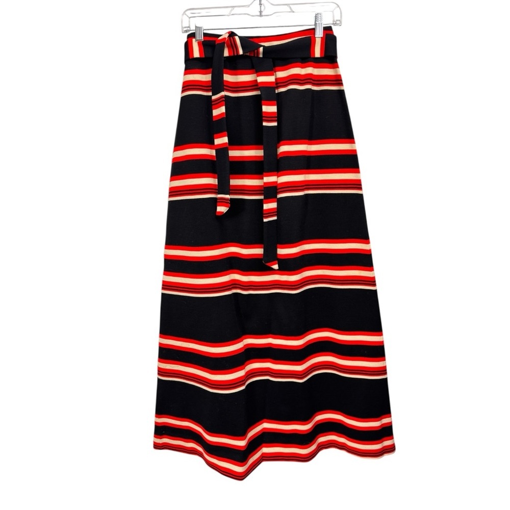 Vintage 60s 70s Black Red White Maxi Skirt & Belt Hostess Groovy Funky Small